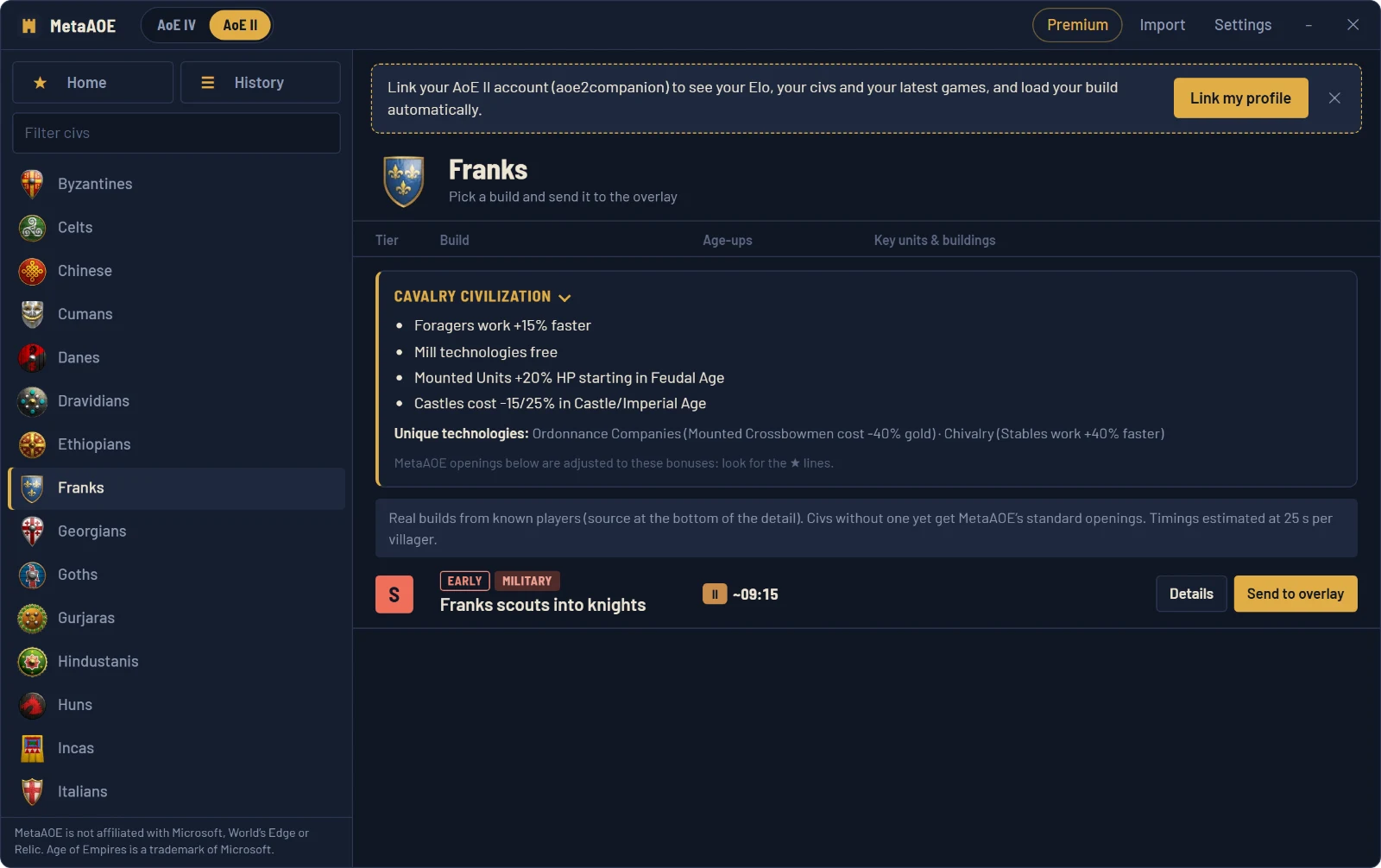 AoE II mode: Franks bonuses and ranked openings, with their age-up times