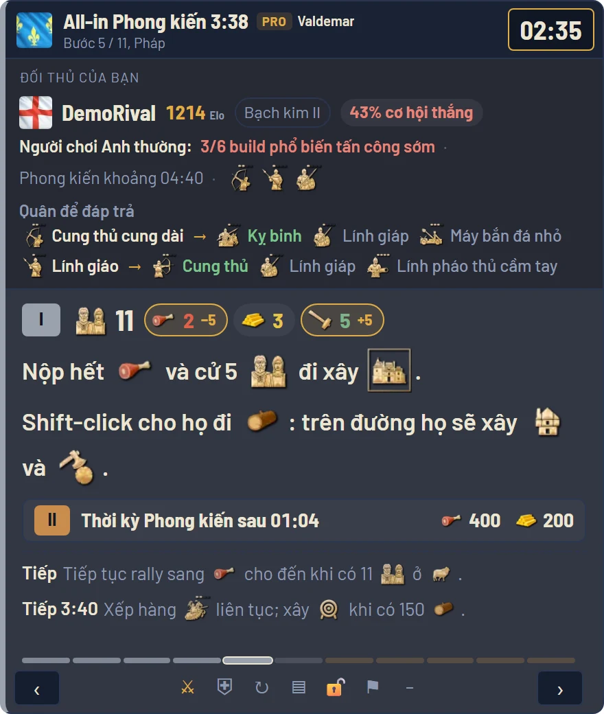 Thẻ đối thủ trong overlay: 1214 Elo, Bạch kim II, phong độ gần đây, các phe đã chơi, thế đối đầu và thành tích khi đấu với bạn
